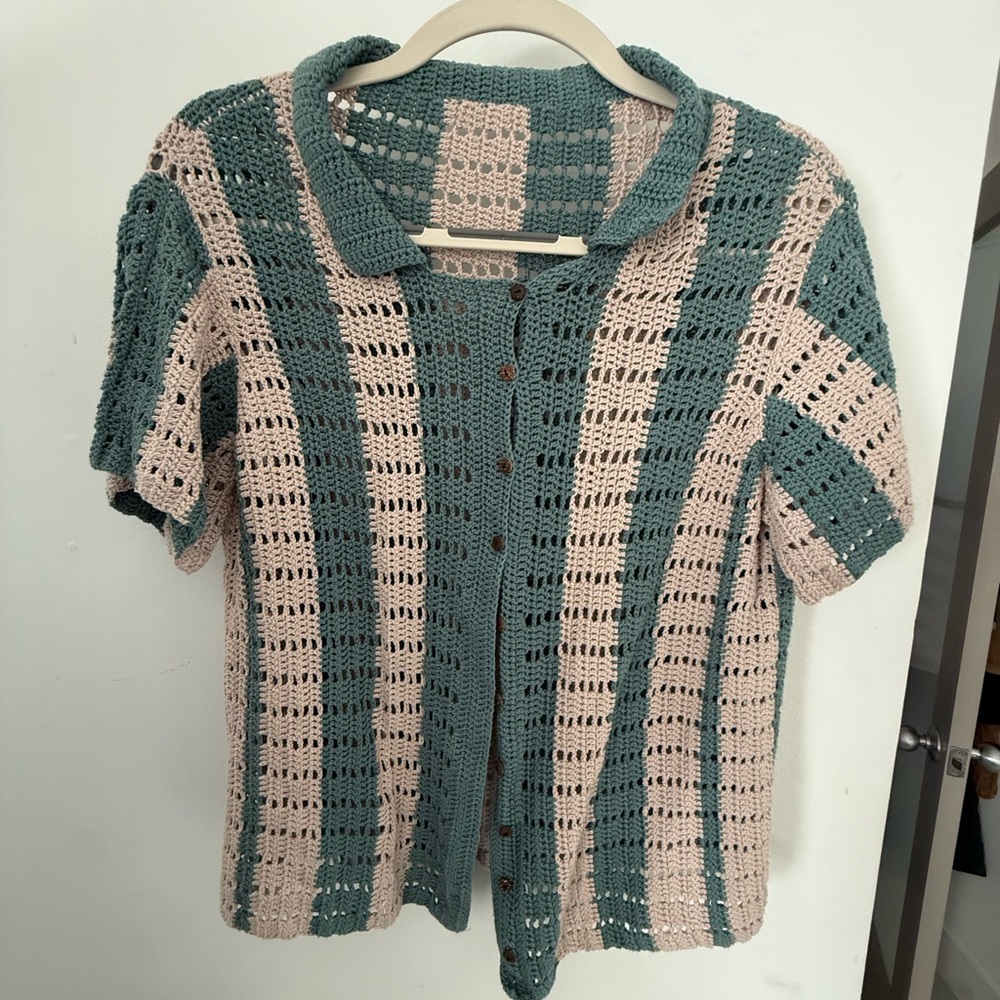Homemade crochet button down striped shirt